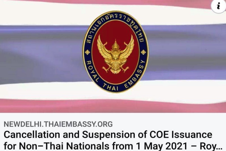 Thai embassy in New Delhi to stop issuing CoE to foreigners